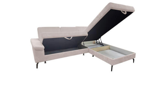 ECKSOFA inkl. Funktionen Creme Velours Bettkasten, Sitzvorzug  - Creme/Schwarz, KONVENTIONELL, Textil/Metall (253/206cm) - Venda