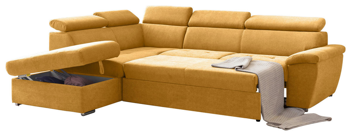 ECKSOFA Currygelb Chenille  - Chromfarben/Currygelb, Design, Textil/Metall (216/262cm) - Livetastic
