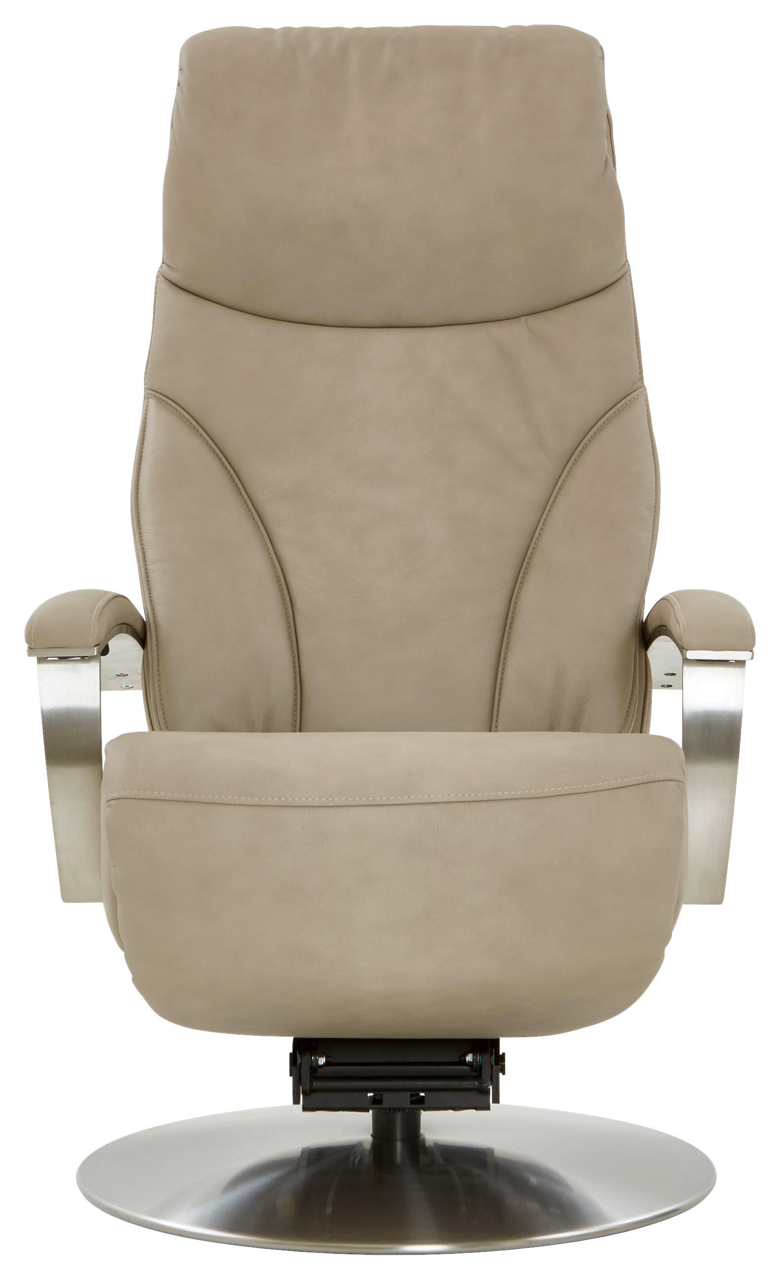 RELAXSESSEL Echtleder Relaxfunktion, Kopfteilverstellung, Nackenkissen    - Edelstahlfarben/Beige, Design, Leder/Metall (75/117/88cm) - Dieter Knoll