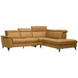 ECKSOFA in Echtleder Cognac  - Cognac/Schwarz, Design, Leder/Metall (285/239cm) - Cantus