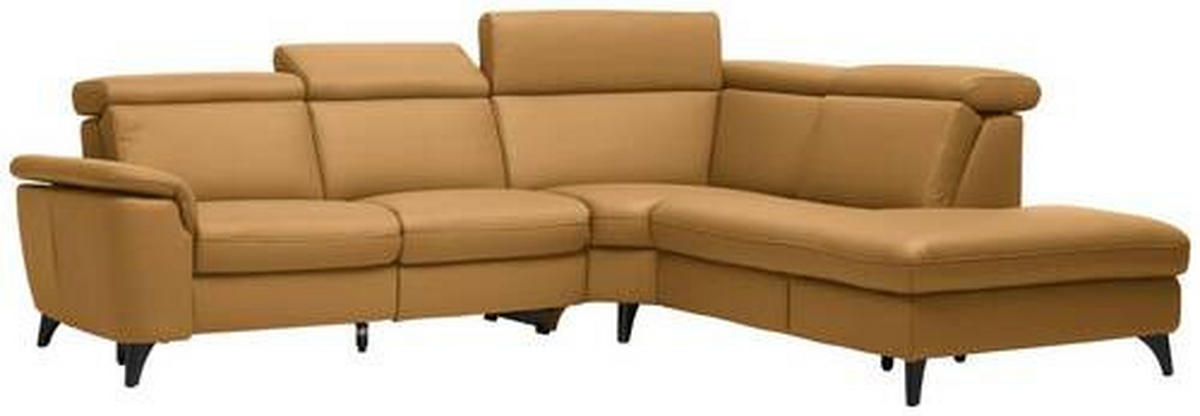 ECKSOFA in Echtleder Cognac  - Cognac/Schwarz, Design, Leder/Metall (285/239cm) - Cantus