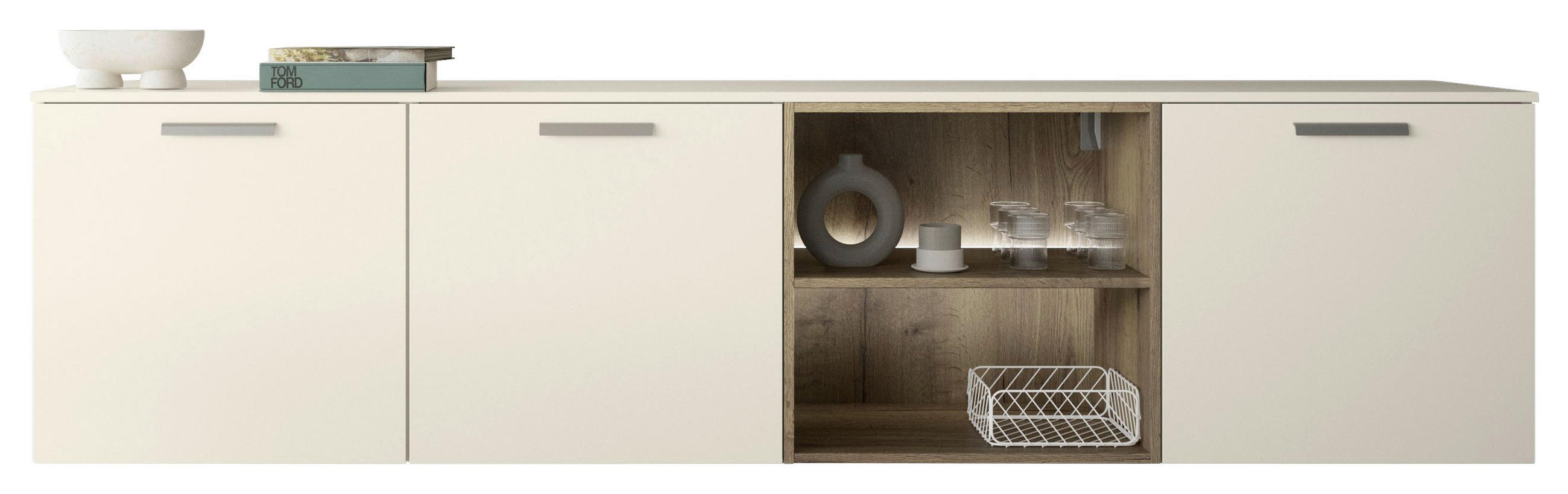 SIDEBOARD  in 240,3/59,2/48,5 cm  - Edelstahlfarben/Eichefarben, Design, Holzwerkstoff/Metall (240,3/59,2/48,5cm) - Celina Home