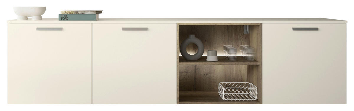 SIDEBOARD  in 240,3/59,2/48,5 cm  - Edelstahlfarben/Eichefarben, Design, Holzwerkstoff/Metall (240,3/59,2/48,5cm) - Celina Home