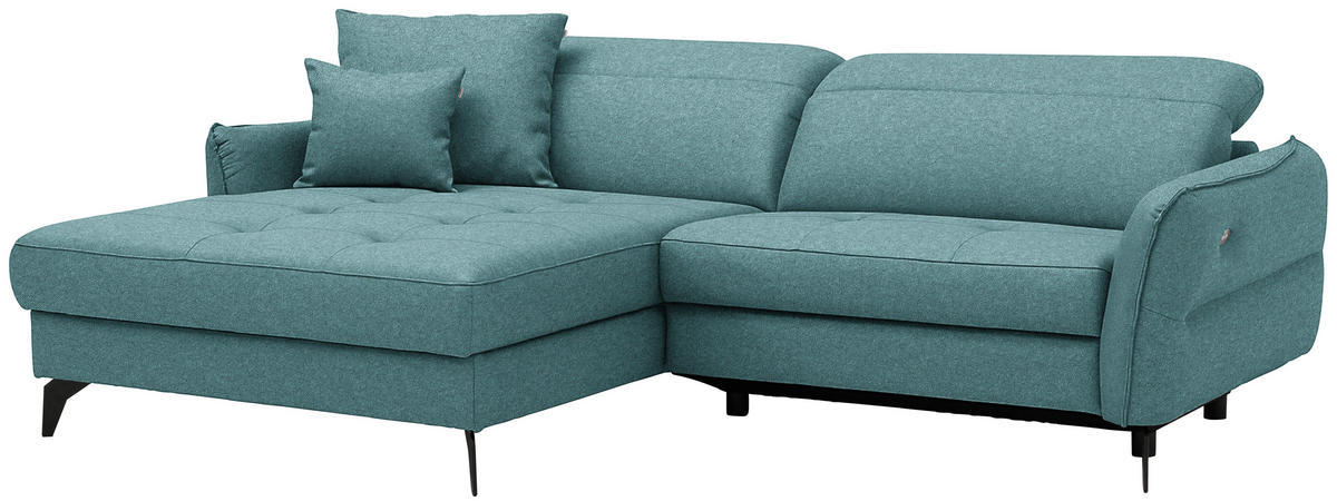 ECKSOFA Flachgewebe Petrol  - Petrol/Schwarz, Design, Textil/Metall (175/246cm) - Celina