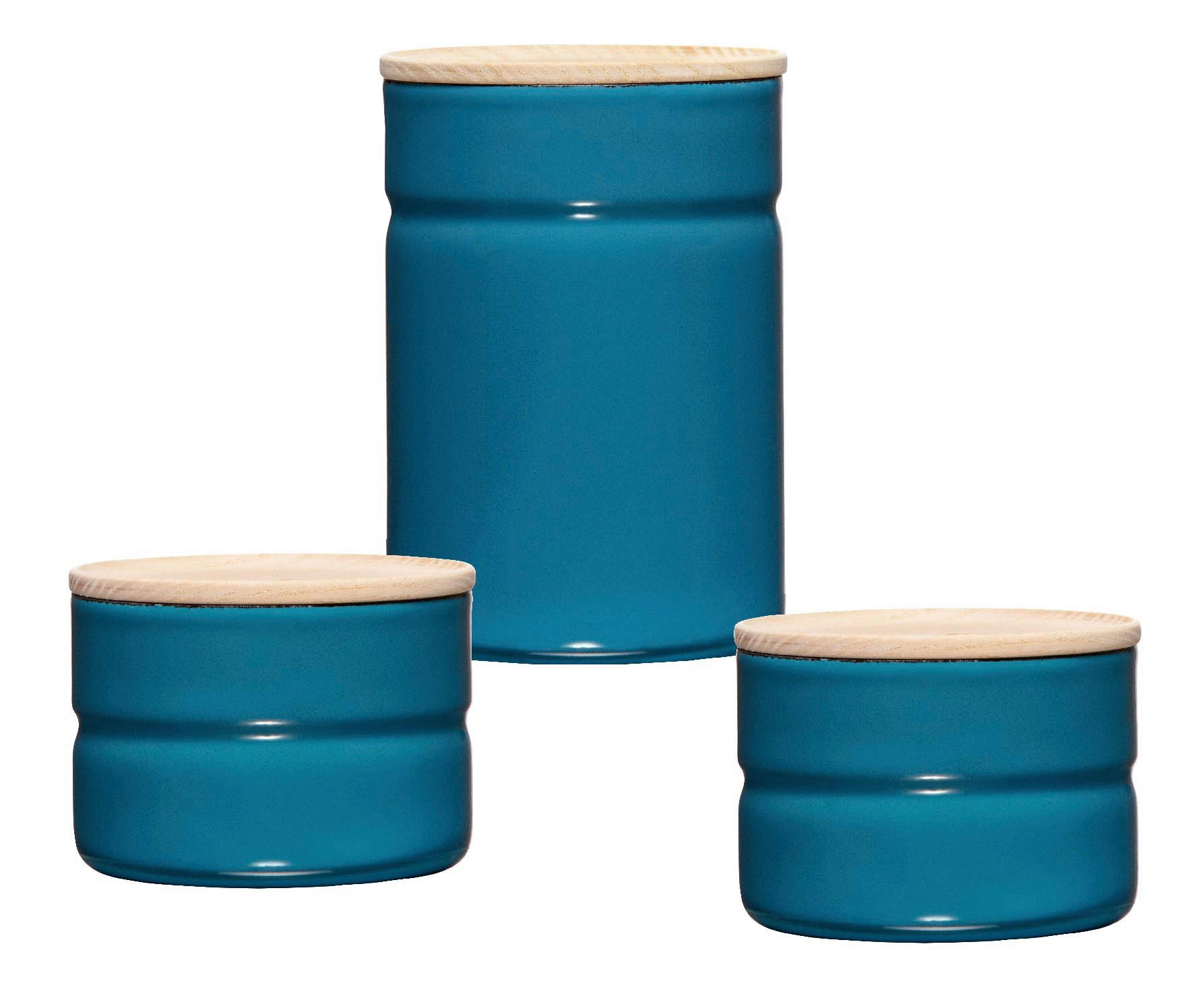 VORRATSDOSENSET 3-teilig  - Blau/Eschefarben, Basics, Holz/Metall - Riess