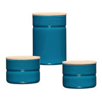 VORRATSDOSENSET 3-teilig  - Blau/Eschefarben, Basics, Holz/Metall - Riess