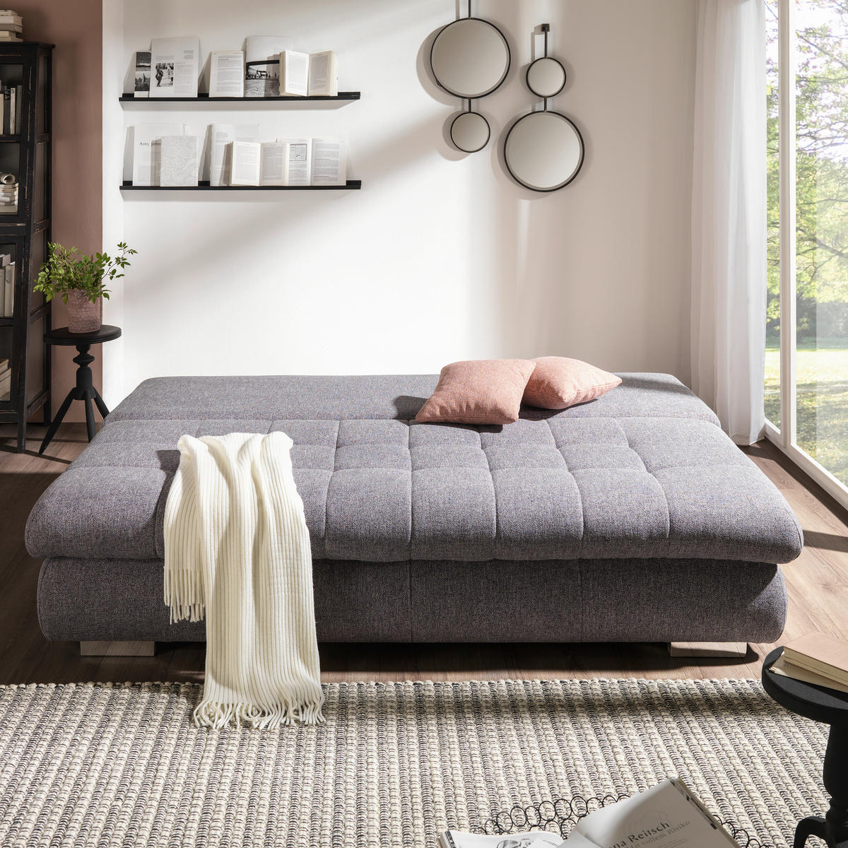 ZOFA S POSTELJNO FUNKCIJO,  siva tekstil  - barve kroma/siva, Design, umetna masa/tekstil (205/88/96cm) - Ti'me