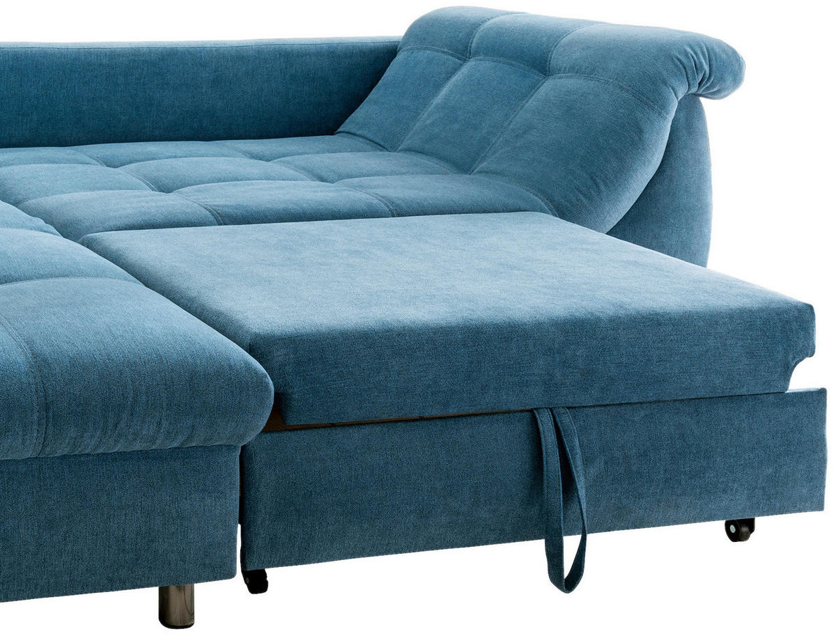 ECKSOFA Blau Mikrofaser  - Chromfarben/Blau, Design, Kunststoff/Textil (190/250cm) - Livetastic