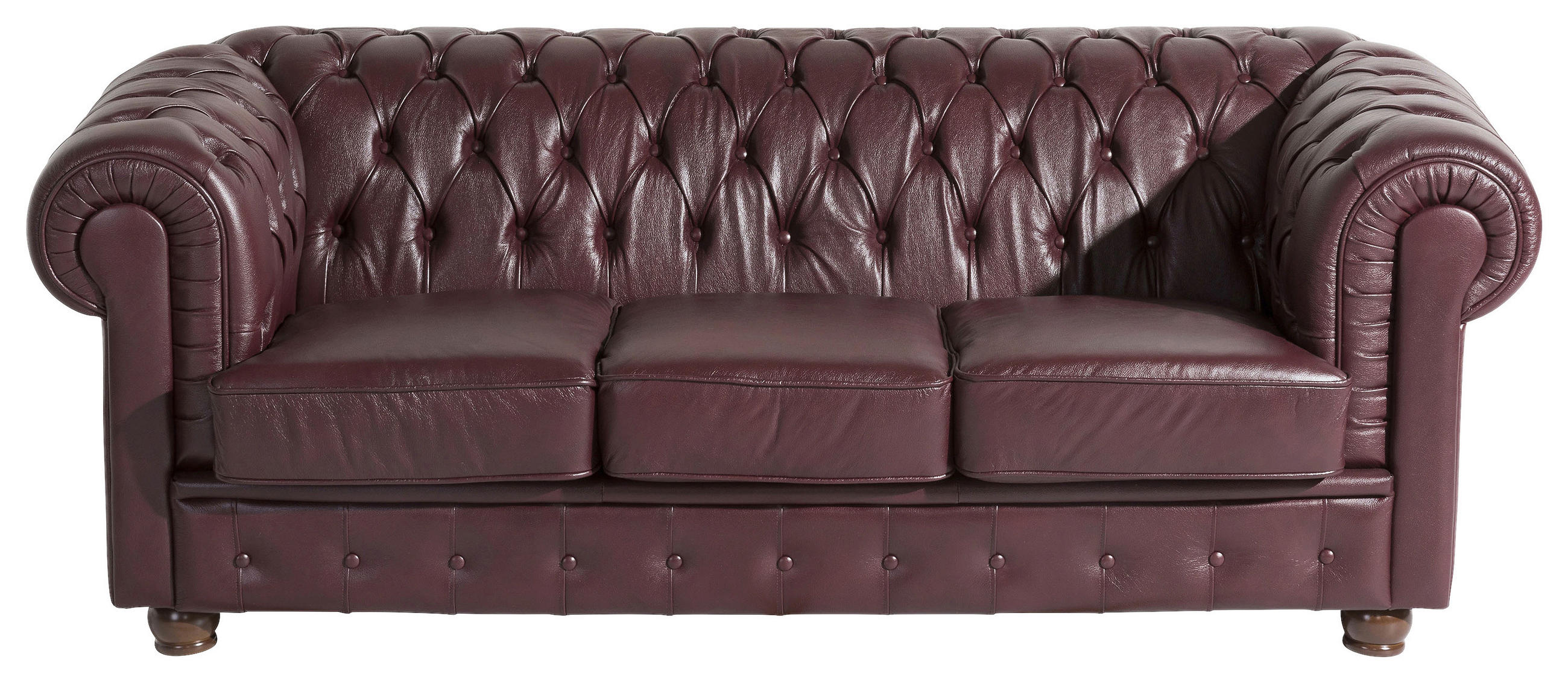 CHESTERFIELD-DREISITZER-SOFA Echtleder Rot  - Rot/Nussbaumfarben, Design, Leder/Holz (200/76/98cm) - Max Winzer