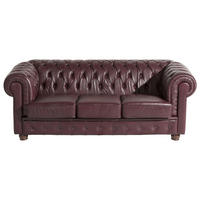 CHESTERFIELD-DREISITZER-SOFA Rot Echtleder  - Rot/Nussbaumfarben, Design, Leder/Holz (200/76/98cm) - Max Winzer