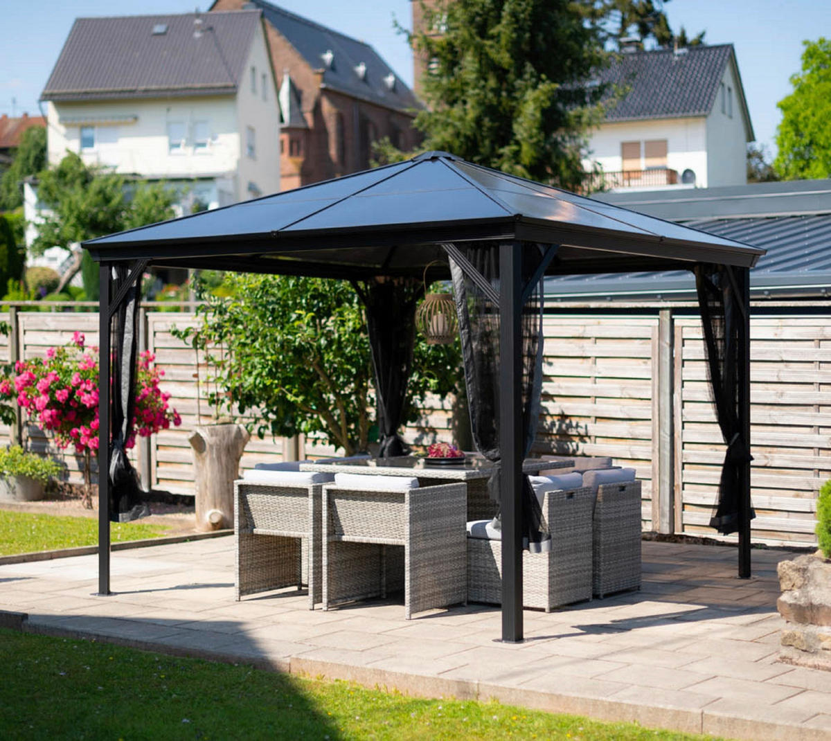 PAVILLON 298/261/298 cm Aluminium  - Anthrazit, Basics, Kunststoff/Metall (298/261/298cm) - Ambia Garden