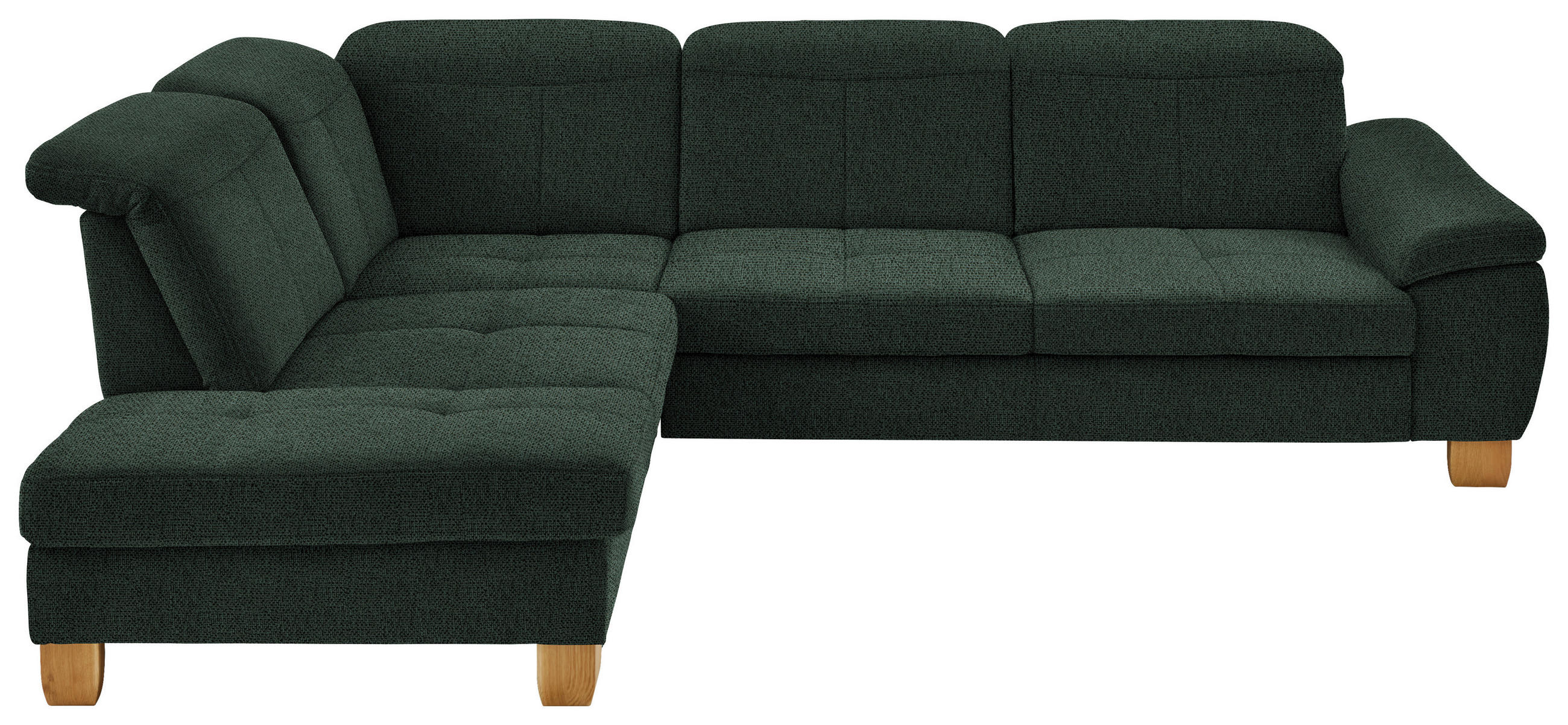 ECKSOFA in Flachgewebe Dunkelgrün  - Wildeiche/Dunkelgrün, Natur, Holz/Textil (243/301cm) - Voleo