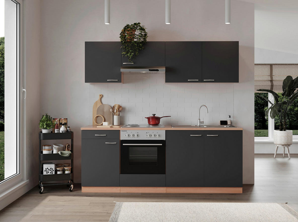 MODULKÖK 210 cm   i grå  - bokfärgad/aluminiumfärg, Basics, trämaterial/plast (210cm) - Respekta