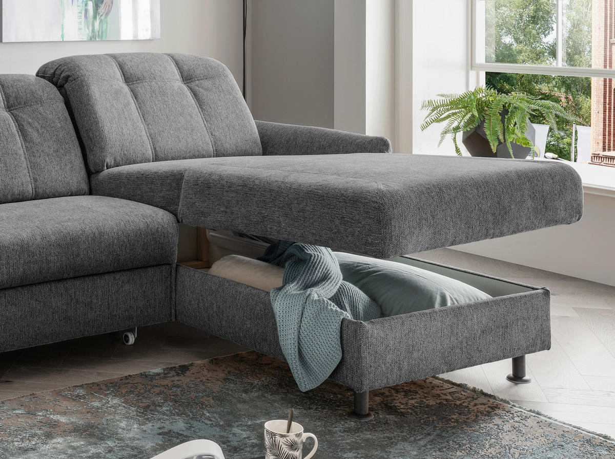 ECKSOFA in Chenille Anthrazit  - Anthrazit/Schwarz, Modern, Textil/Metall (267/184cm) - Livetastic