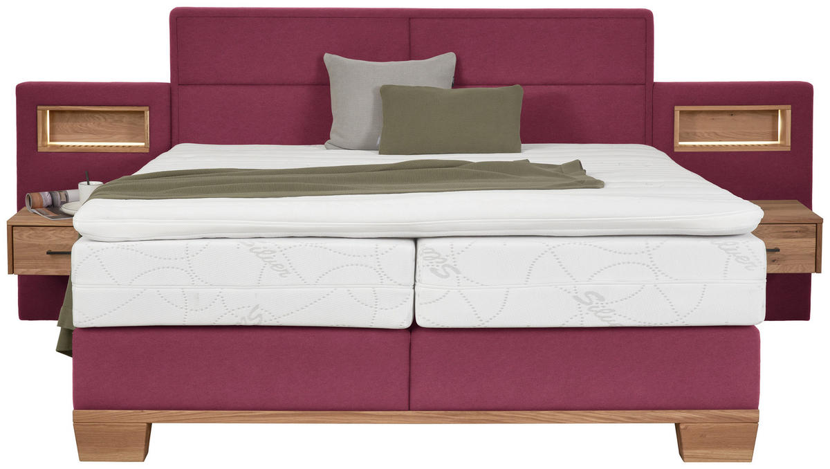 BOXSPRINGBETT 180/200 cm  in Eichefarben, Dunkelrot  - Eichefarben/Dunkelrot, Natur, Holz/Textil (180/200cm) - Valnatura