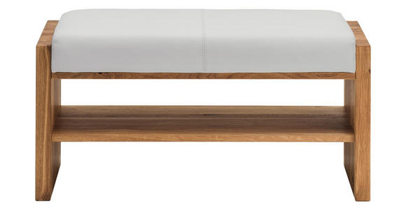 GARDEROBENBANK Echtleder Asteiche massiv Weiß, Eichefarben - Eichefarben/Weiß, MODERN, Leder/Holz (88/44/42cm) - Linea Natura