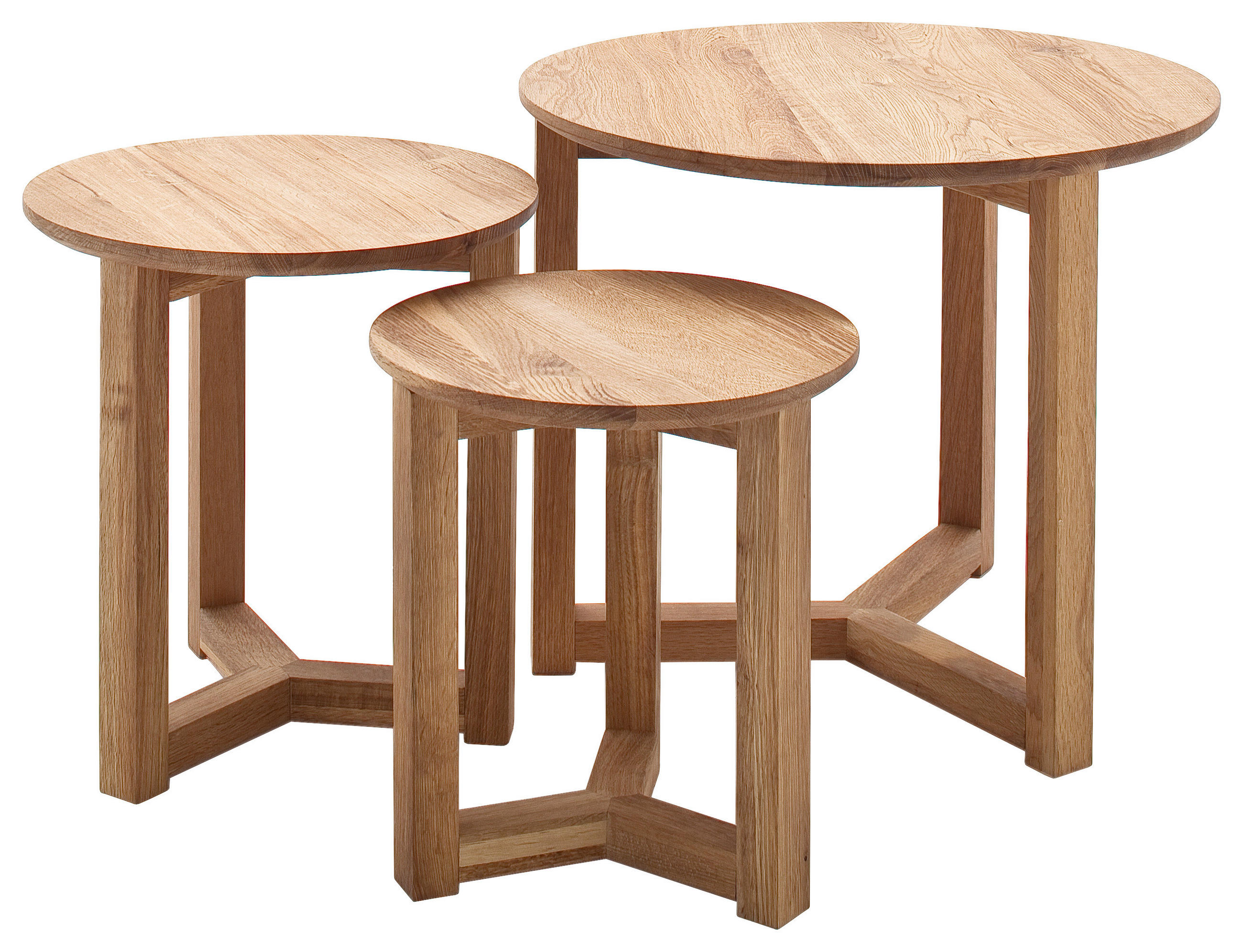 COUCHTISCHSET Asteiche massiv rund Naturfarben, Eichefarben  - Eichefarben/Naturfarben, MODERN, Holz (30-50/30-50/32-42cm) - Xora