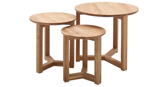 COUCHTISCHSET Asteiche massiv rund Naturfarben, Eichefarben  - Eichefarben/Naturfarben, MODERN, Holz (30-50/30-50/32-42cm) - Xora