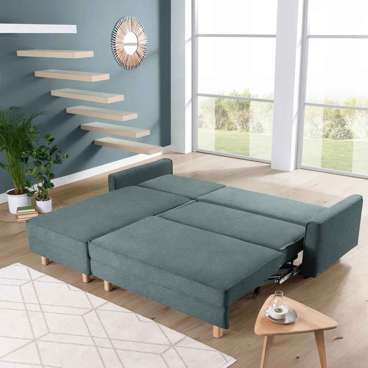 ECKSOFA in Chenille Petrol  170/237 cm  - Eichefarben/Petrol, KONVENTIONELL, Holz/Textil (170/237cm) - Sedda