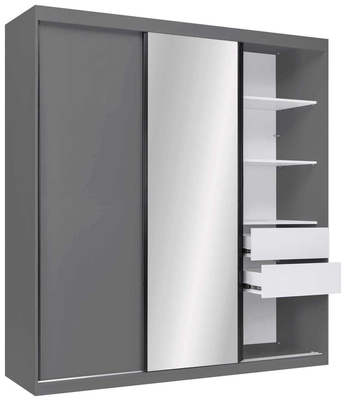 SCHIEBETÜRENSCHRANK 200/215/59,5 cm 3-türig  - Schwarz/Graphitfarben, MODERN, Holzwerkstoff/Metall (200/215/59,5cm) - MID.YOU