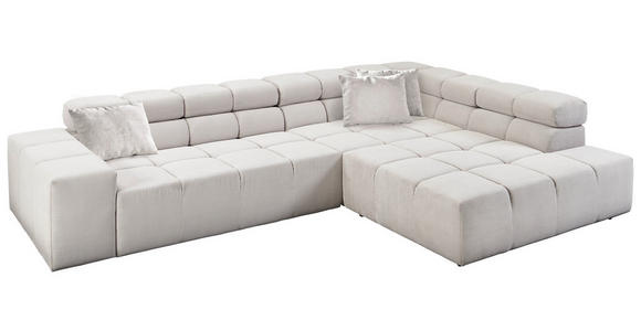 ECKSOFA in Feincord Hellgrau  - Hellgrau/Schwarz, Design, Kunststoff/Textil (317/213cm) - Hom`in