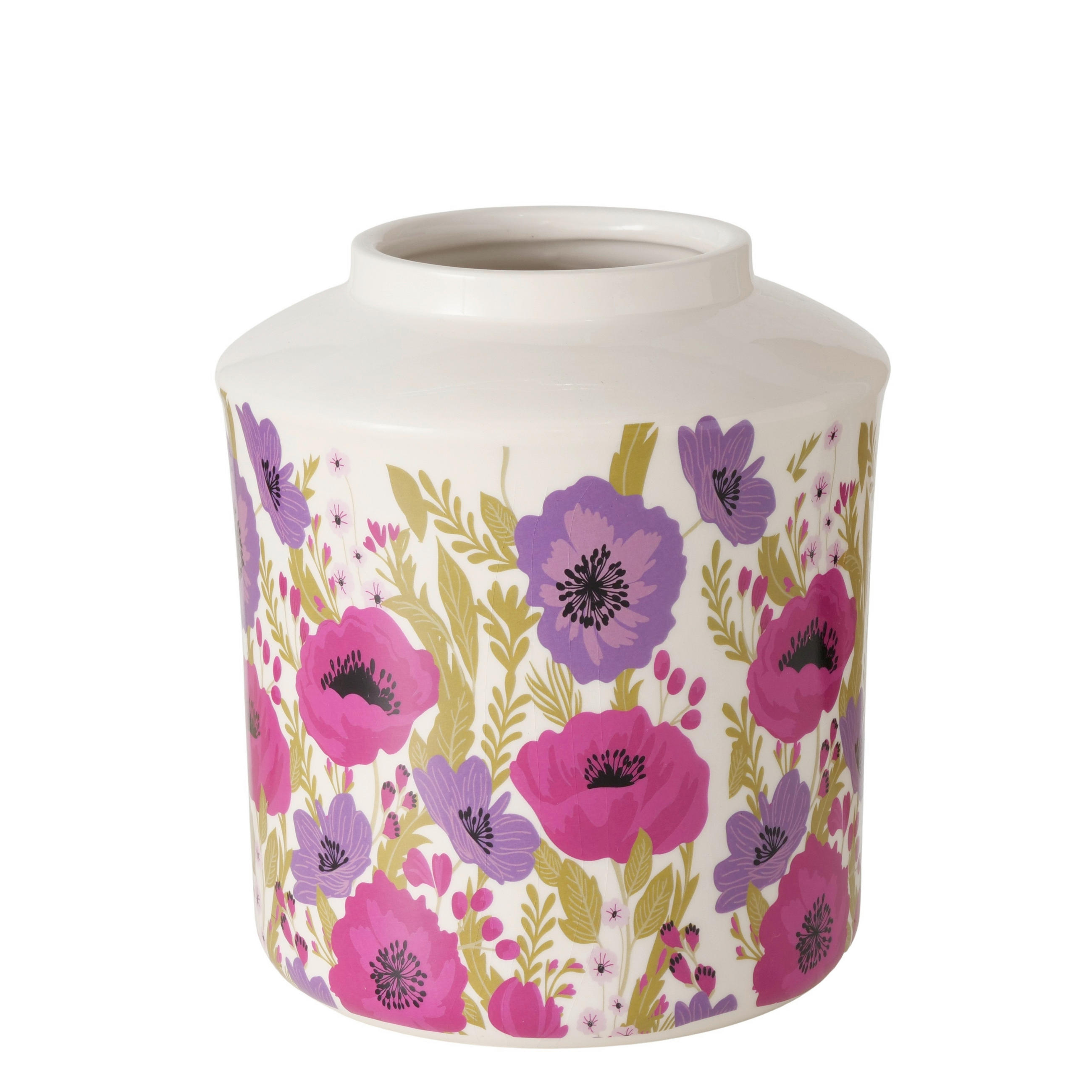 VÁZA, keramika, 18 cm - světle zelená/fialová, Basics, keramika (16/16/18cm)