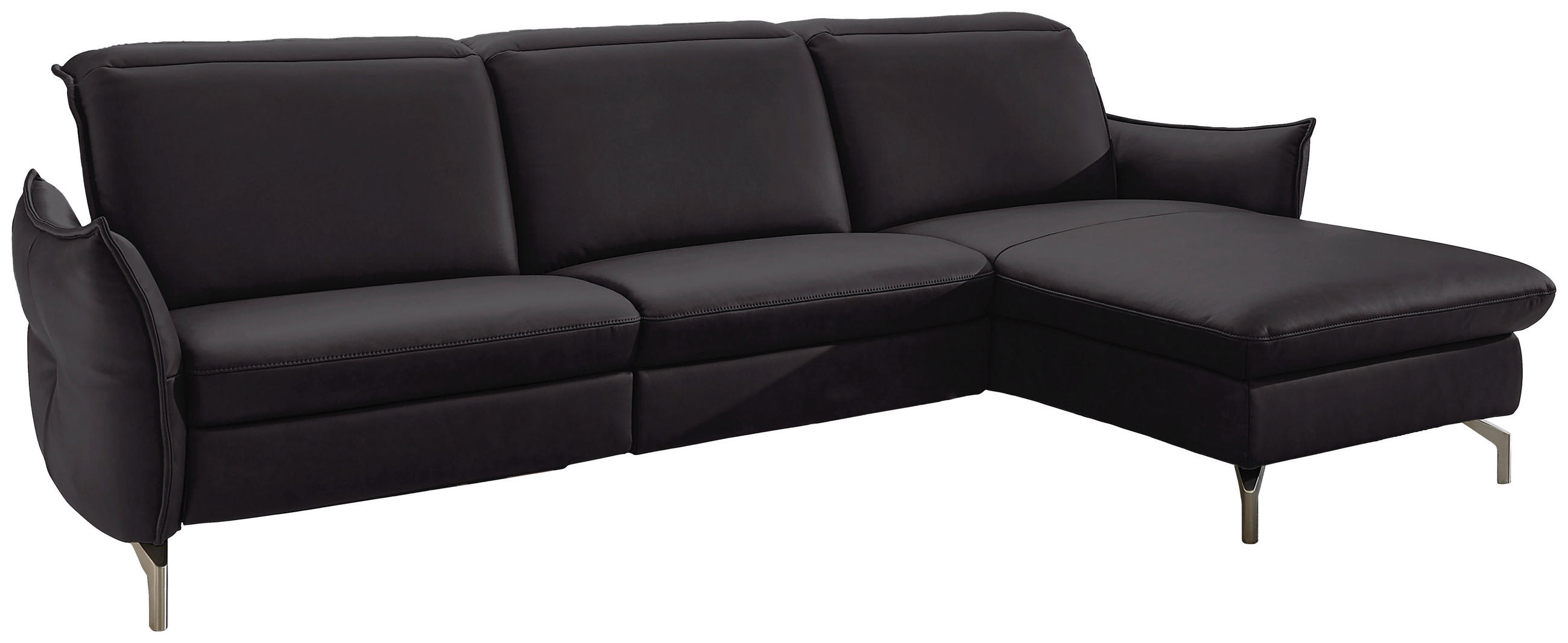 ECKSOFA in Lederlook (vegan) Schwarz - Schwarz/Nickelfarben, Modern, Textil/Metall (233/179cm) - Livetastic