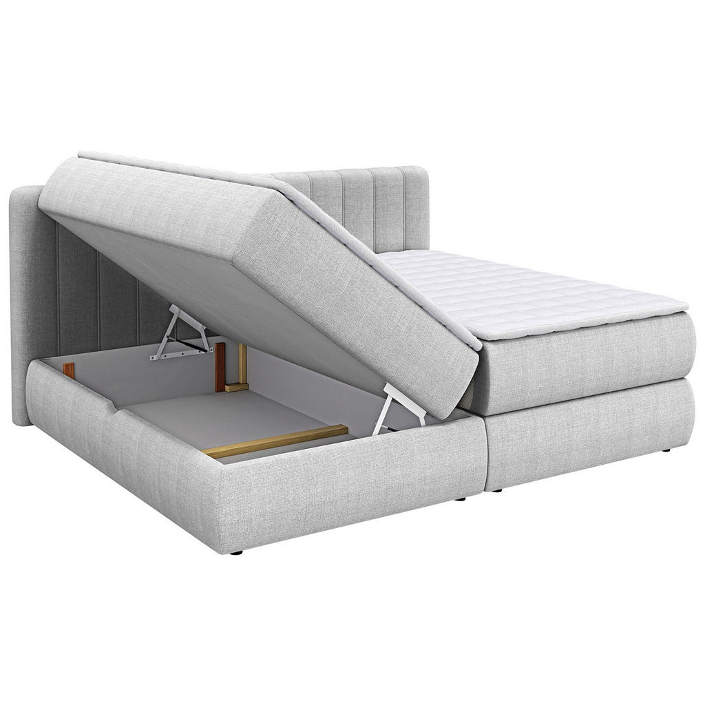 Thumbnail - Chameo Boxspringbett, Hellgrau, Textil, H2 + H3, 7-Zonen, Höhe ca. 30,5 cm, 240x200 cm, Bettkasten, gepolstertes Kopftei...