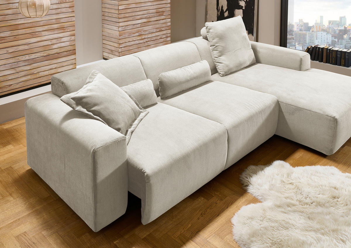 ECKSOFA Naturfarben Feincord  - Schwarz/Naturfarben, Design, Kunststoff/Textil (302/174cm) - Beldomo Style