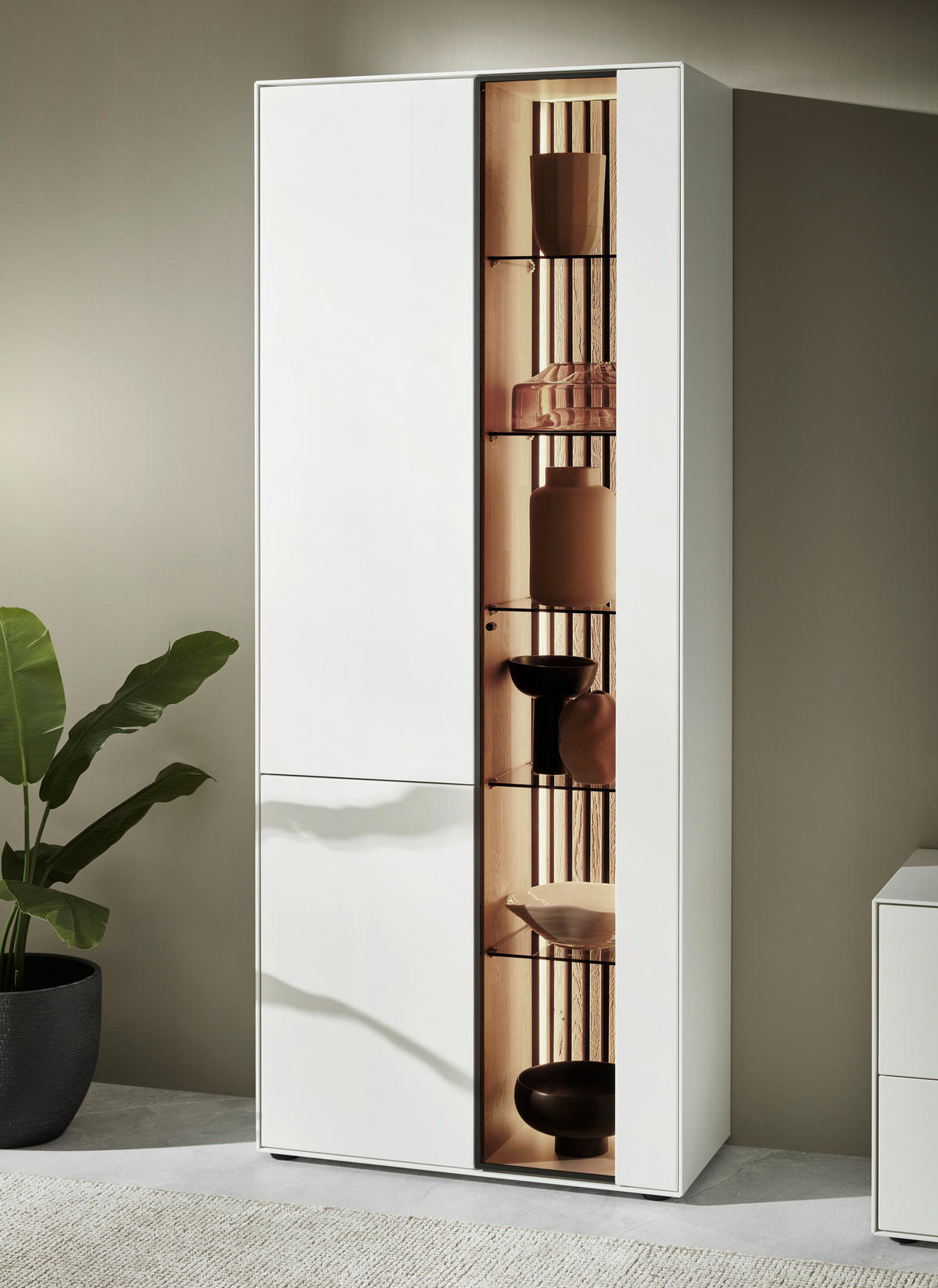 WOHNWAND  in Weiss, Eichefarben 346/205/49 cm  - Weiss/Eichefarben, Design, Glas/Holz (346/205/49cm) - Johann Jakob