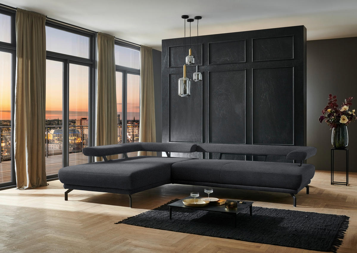 ECKSOFA in Chenille Dunkelgrau  - Dunkelgrau/Schwarz, Design, Textil/Metall (224/305cm) - Dieter Knoll