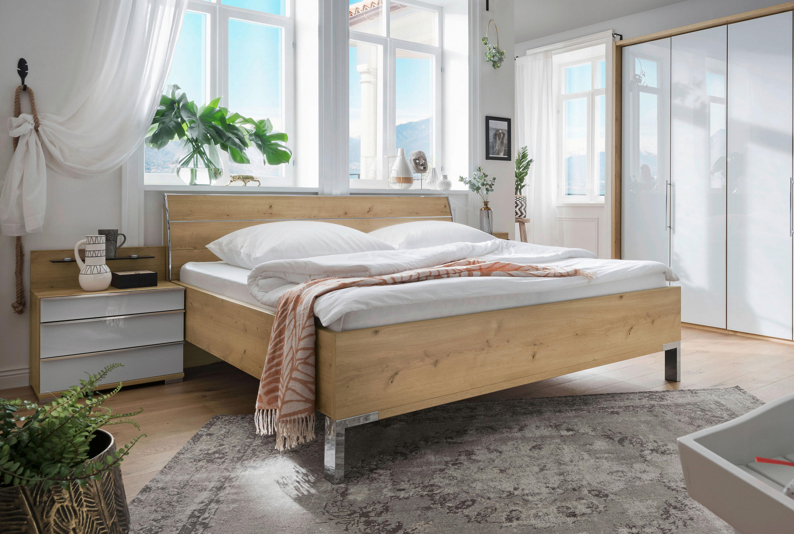 BETT 180/200 cm  in Eiche Bianco  - Eiche Bianco, KONVENTIONELL, Metall (180/200cm) - Venda