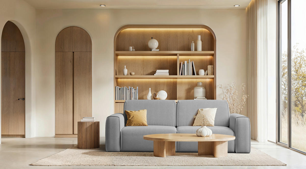 SCHLAFSOFA Tuzzi  mit Schlafen auf Sitzhöhe Velours Hellgrau  - Hellgrau/Schwarz, Basics, Kunststoff/Textil (252/94/105cm) - Livetastic