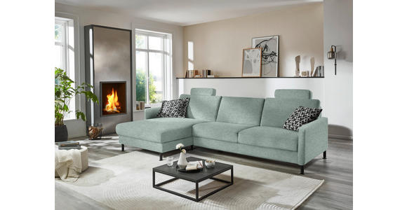 ECKSOFA  in Chenille, Flachgewebe Mintgrün  175/316 cm  - Schwarz/Mintgrün, Design, Textil/Metall (175/316cm) - Dieter Knoll