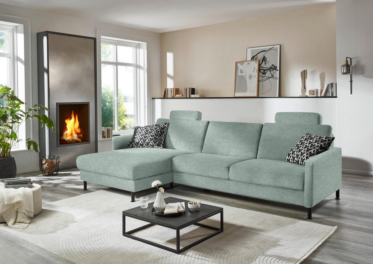 ECKSOFA  in Chenille, Flachgewebe Mintgrün  175/316 cm  - Schwarz/Mintgrün, Design, Textil/Metall (175/316cm) - Dieter Knoll