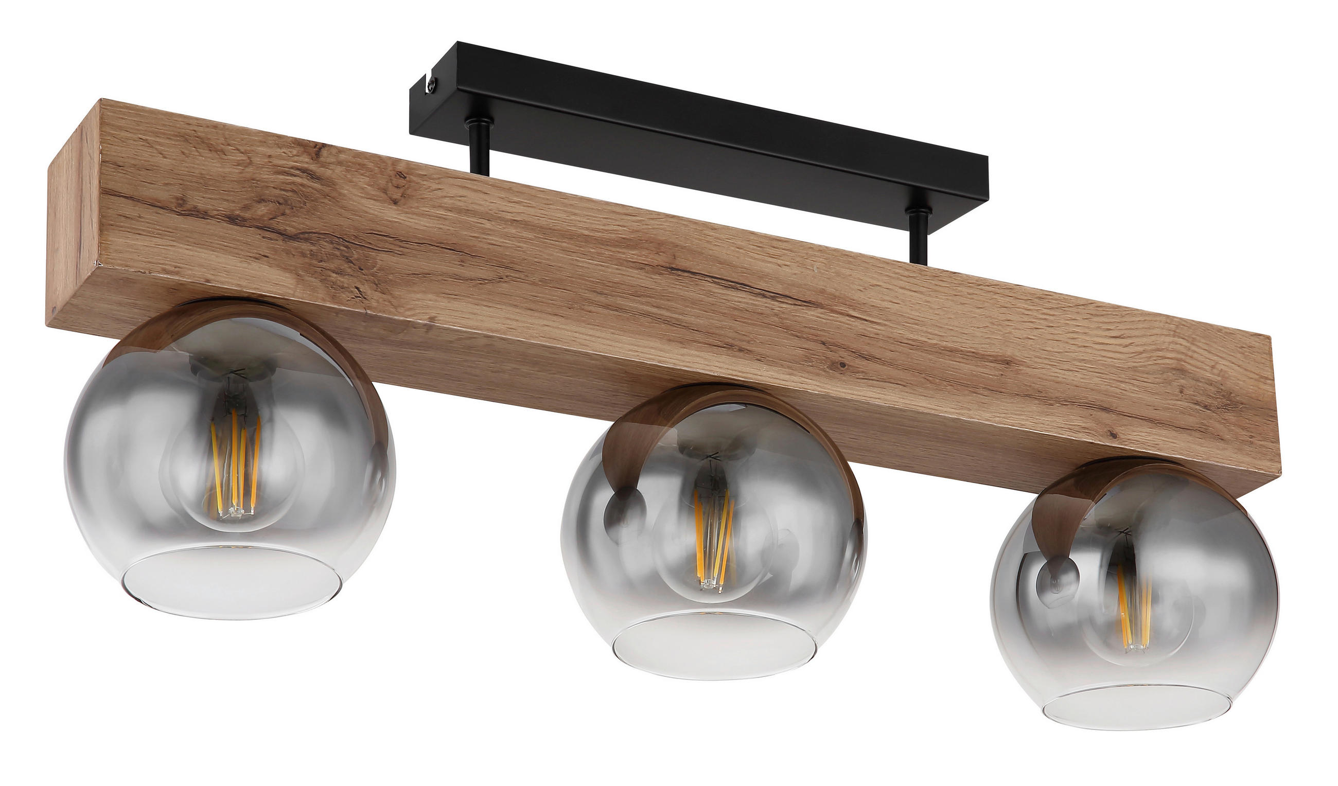 DECKENLEUCHTE Moitas 65/15/29,5 cm   - Schwarz/Naturfarben, Natur, Glas/Holzwerkstoff (65/15/29,5cm) - Globo
