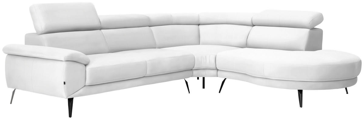 ECKSOFA Weiß Velours  - Schwarz/Weiß, Design, Textil/Metall (299/264cm) - Novel