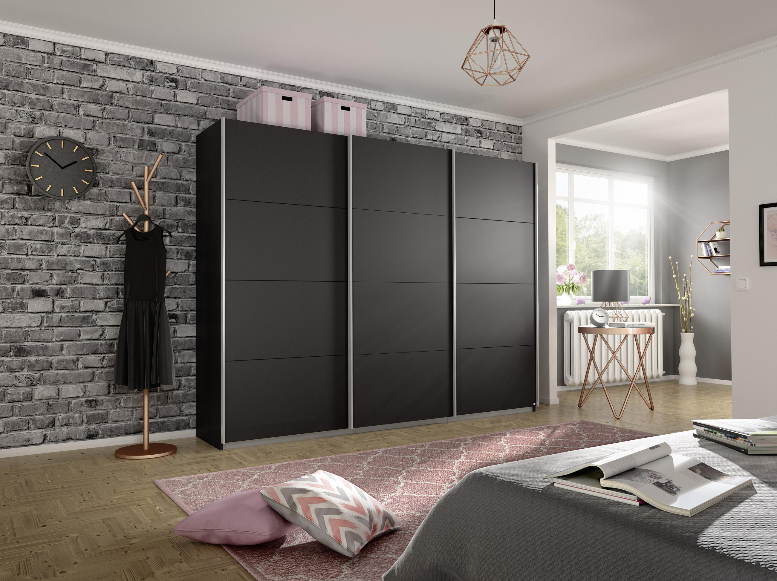 SCHWEBETÜRENSCHRANK 271/230/62 cm 3-türig Grau  - Alufarben/Grau, MODERN, Holzwerkstoff/Metall (271/230/62cm) - Rauch Möbel