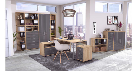 ECKSCHREIBTISCH 160/158/75 cm  in Anthrazit, Hickory  - Anthrazit/Alufarben, Basics, Holzwerkstoff/Metall (160/158/75cm) - Novel