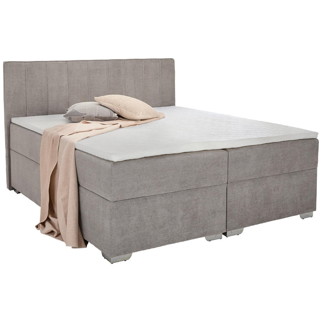Thumbnail - Boxxx Boxbett, Grau, Textil, H3, Höhe ca. 24 cm, 140x200 cm, Bettkasten, gepolstertes Kopfteil, Topper durchgehend, in v...