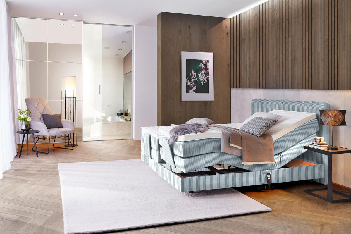 BOXSPRINGBETT 180/200 cm  in Hellblau  - Schwarz/Hellblau, Design, Kunststoff/Textil (180/200cm) - Hom`in