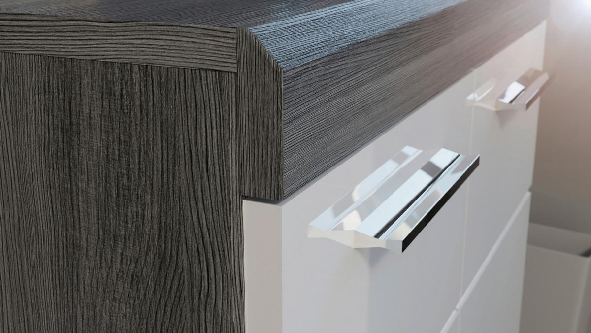 KOMODA, sivá, biela s vysokým leskom, 60/85/37 cm - sivá/biela s vysokým leskom, Design, kompozitné drevo/plast (60/85/37cm) - MID.YOU