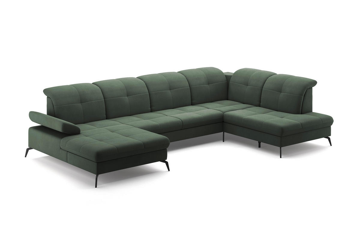 WOHNLANDSCHAFT in Flachgewebe Grün  - Schwarz/Grün, Konventionell, Textil/Metall (185/357/231cm) - Sit & More