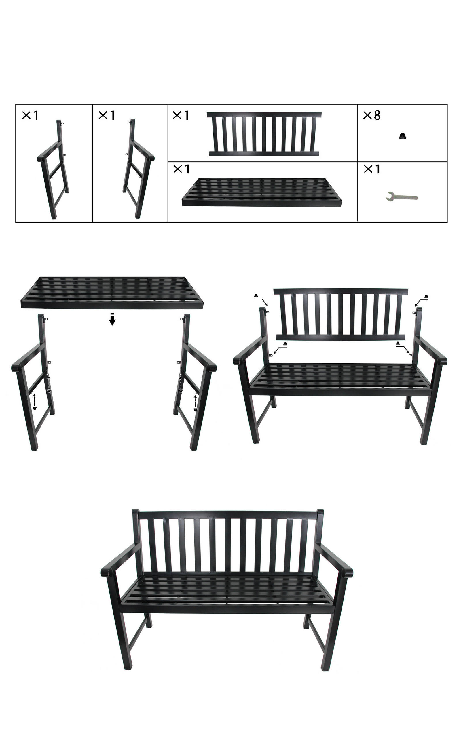 BANCĂ DE GRĂDINĂ in negru  - negru, Lifestyle, metal (122/58/88cm)