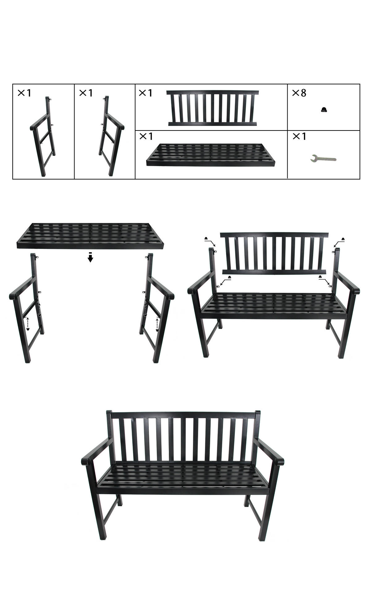 BANCĂ DE GRĂDINĂ in negru  - negru, Lifestyle, metal (122/58/88cm)