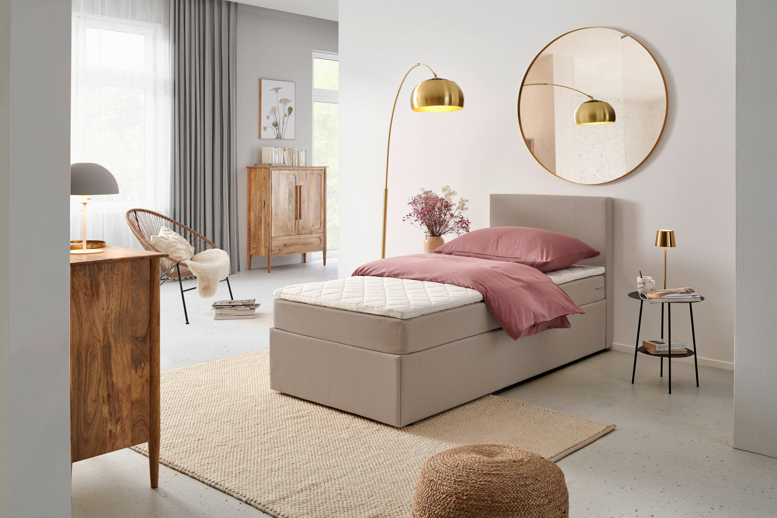 Boxbett mit Topper 90x200 cm Carolina Sandfarben