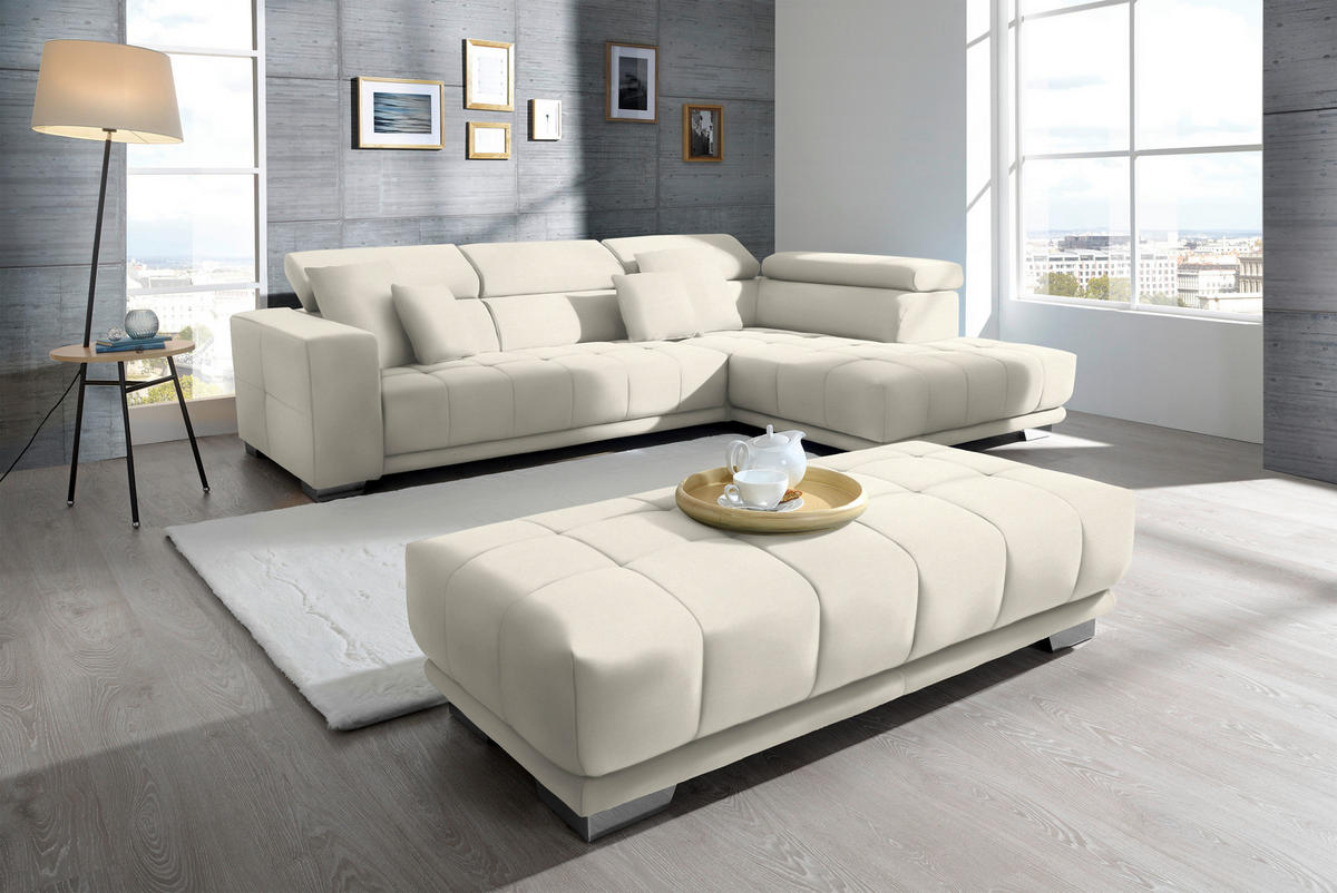 ECKSOFA in Mikrofaser Weiss  - Chromfarben/Weiss, Design, Textil/Metall (301/207cm) - Xora