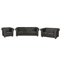 SITZGARNITUR YORK in Lederlook Schwarz  - Schwarz/Braun, Design, Holz/Textil (203/72/86cm) - P & B