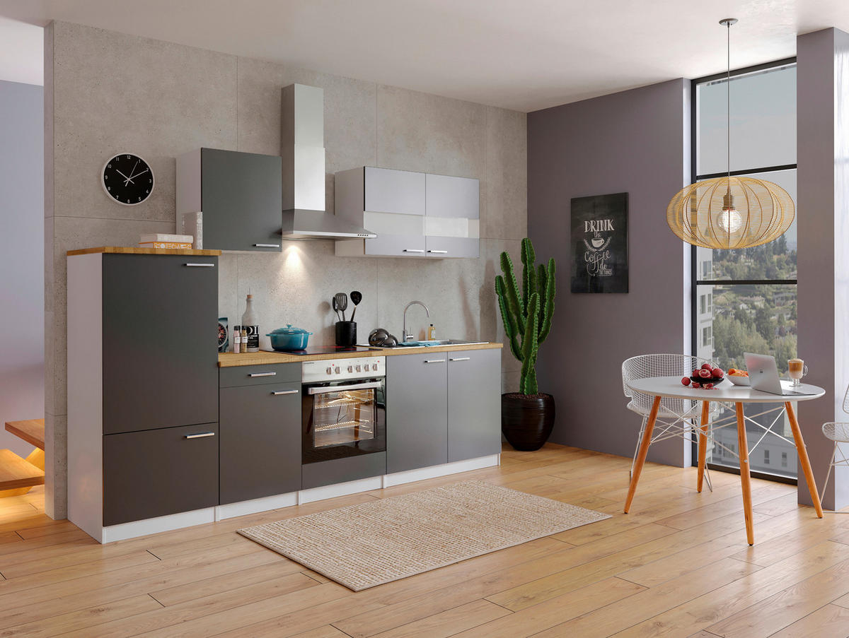 MODULKÖK UTAN VITVAROR 270/200/60 cm   i grå, vit  - stålfärgad/vit, Basics, metall/trämaterial (270/200/60cm) - Respekta