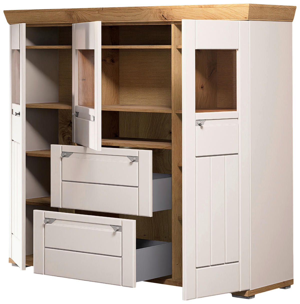 HIGHBOARD Kaschmir, Eiche Artisan  161/144/47 cm  - Kaschmir/Eiche Artisan, ROMANTIK / LANDHAUS, Glas/Holzwerkstoff (161/144/47cm) - Landscape